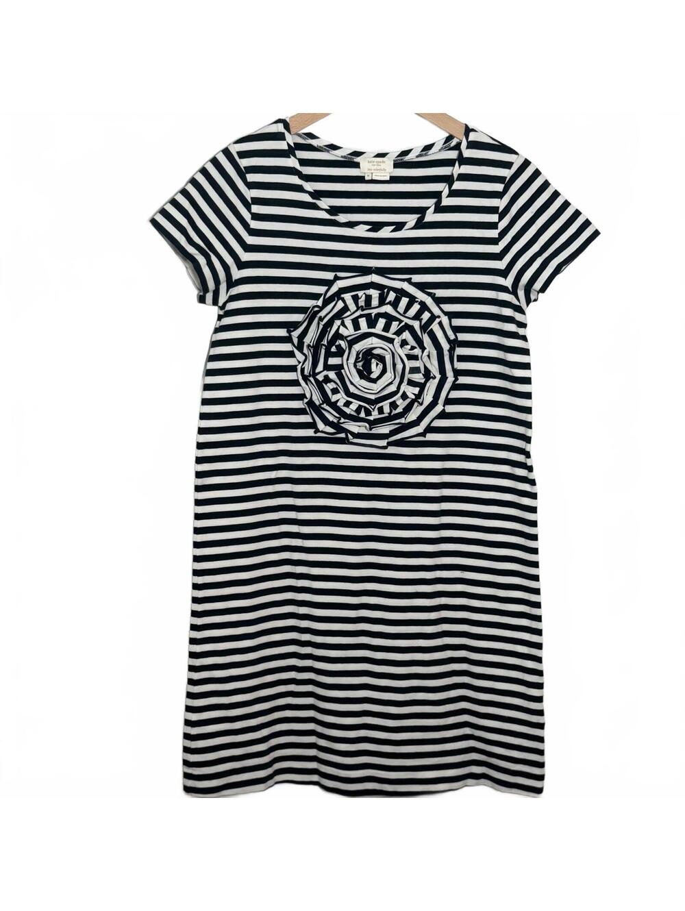 Kate Spade Live Colorfully Striped Rosette Dress Medium Navy White Nautical
